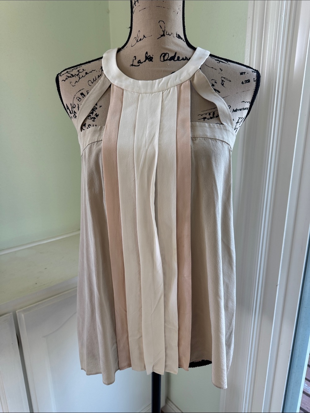 BCBGMaxAzria Ivory and Blush Pleated Halter Blouse